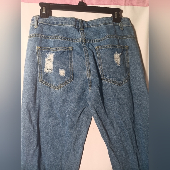 Women's Distressed Blue Jeans with Studded Detail - Picture 6 of 8